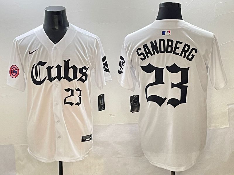 Men 2025 Chicago Cubs 23 Sandberg White Five generations Joint Name Nike MLB Jersey style 12